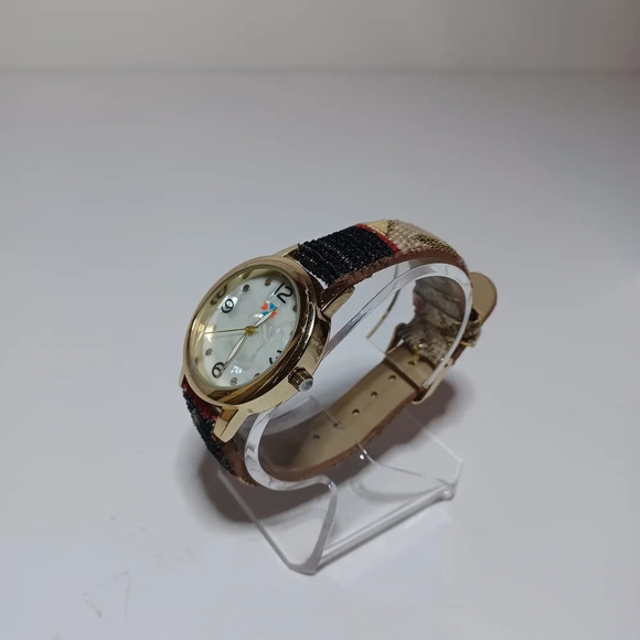 CANYON SKY Watch Southwest Inspiration Tribal Fabric Band Gold Tone MOP Dial - Picture 2 of 9